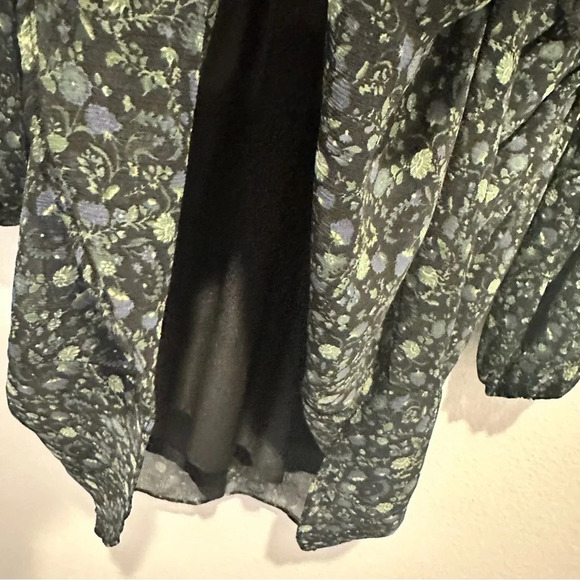 Zara sheer balloon sleeve floral and lace green/black dress large - Picture 4 of 10